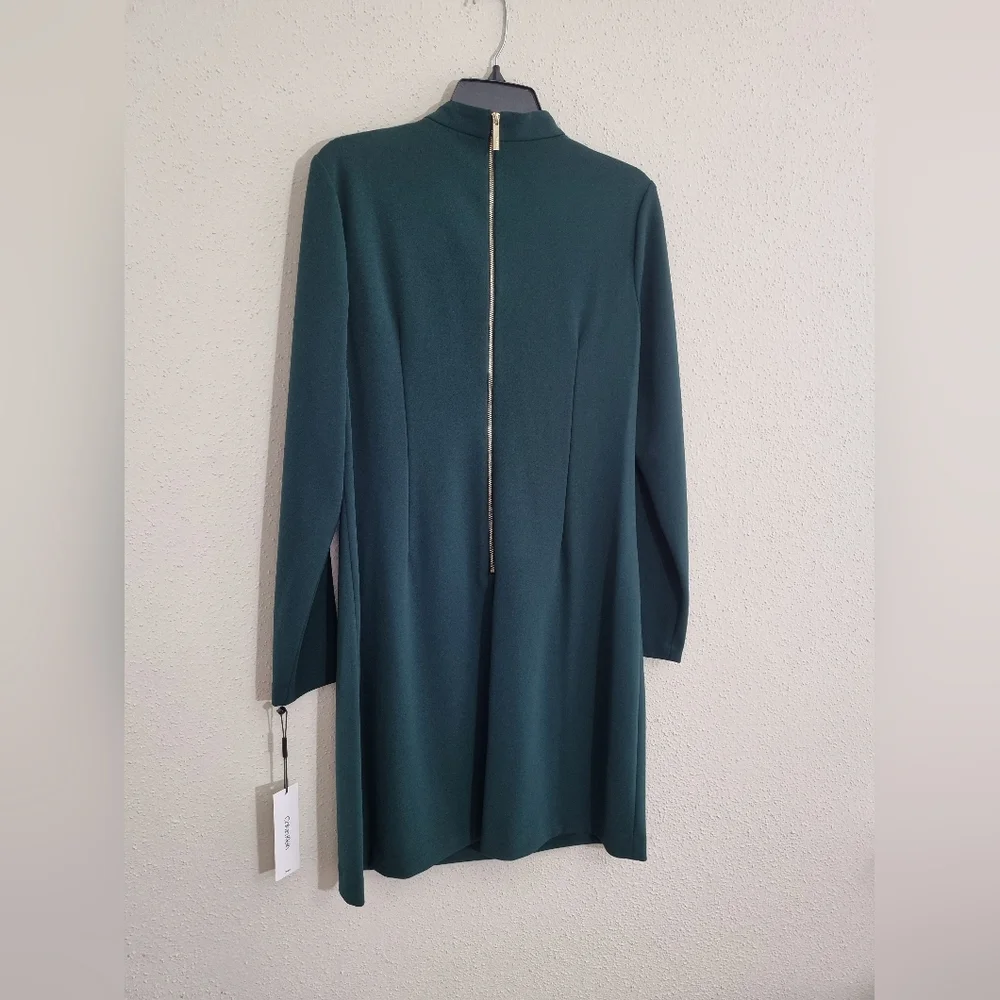 Calvin Klein Dark Green Long Sleeve Dress With Tie Neck Detail NWT Size 12 - Picture 6 of 8